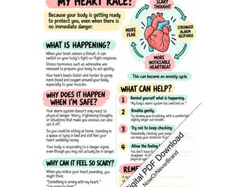Anxiety Racing Heart Printable PDF, Fight or Flight Guide, Calming Coping Steps for Parents Carers and Professionals, Digital Download