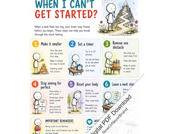 Getting Started Visual Guide for Parents, Carers and Professionals - Task Initiation Strategies Poster Printable PDF, Digital Download