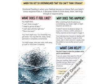 Emotional Flooding Calming Strategies Printable PDF, Overwhelm Support Handout, Fight or Flight Guide, Digital Download