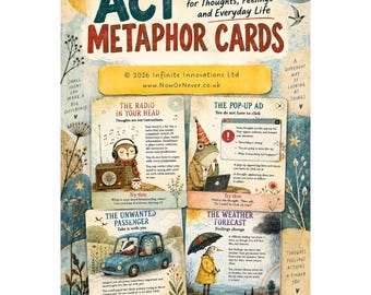 ACT Metaphor Cards Printable PDF, Thoughts and Feelings Reflection Prompts, Anxiety Support Resource, Digital Download