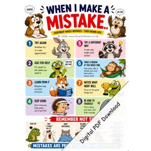 Cuando cometo un error (PDF) - Material educativo imprimible para niños (descarga digital) sobre cómo cometer y manejar errores