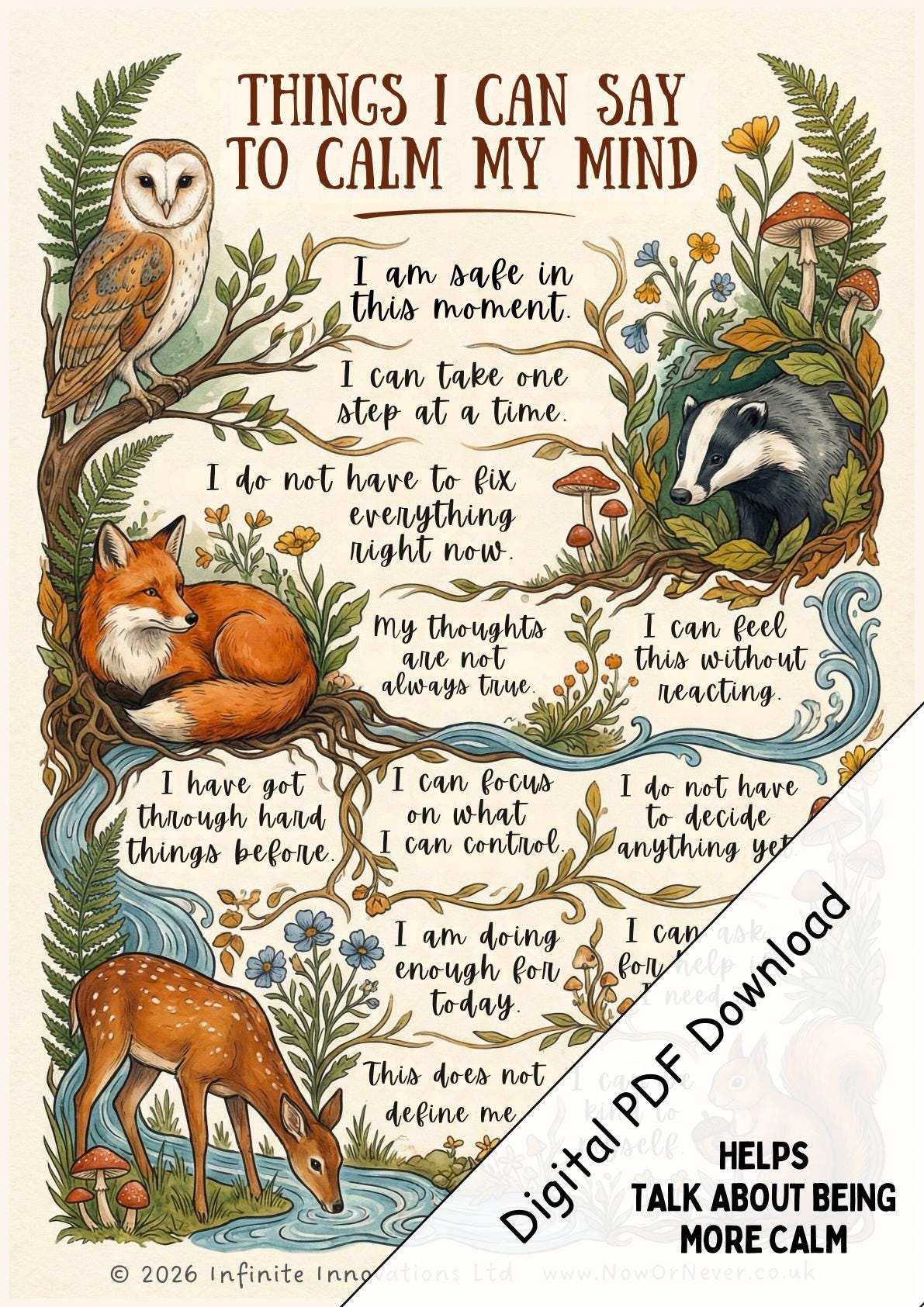 Printable Calming Affirmations Digital PDF for Mindfulness (digital ...