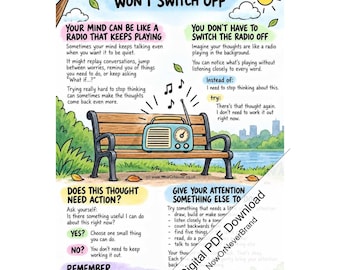 Racing Thoughts Coping Poster Printable PDF, Radio Metaphor Mindfulness Guide, Thought Refocusing Resource, Digital Download