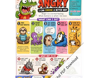 Anger Management Printable: Calming Strategies for Kids (Digital PDF Download)