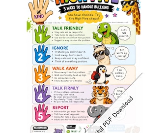 High Five: 5 Ways to Handle Bullying (Anti-Bullying PDF Digital Download)