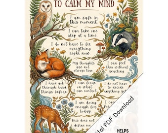 Printable Calming Affirmations Digital PDF for Mindfulness (Digital Download)