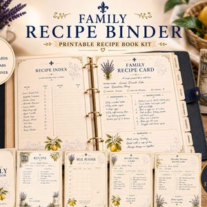 Rezeptordner im französischen Landhausstil zum Ausdrucken | Vintage-Kochbuchseiten aus der Provence | Rezept-Organizer-Set | Küchenplaner (A4 & A5)