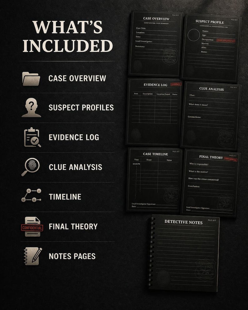 Detective Notebook Printable, Mystery Game Kit, Dark Academia Journal ...