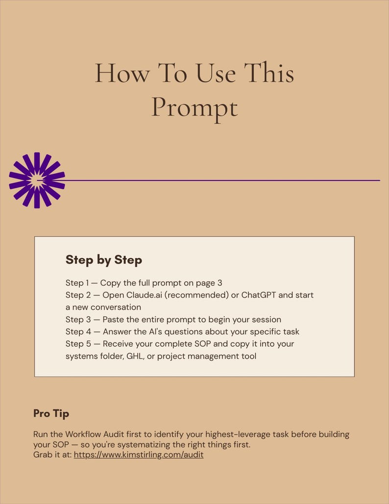 Bundel met AI-bedrijfsprompts: SOP-builder, delegatiedecoder, onboarding-architect (digitale download) afbeelding 3