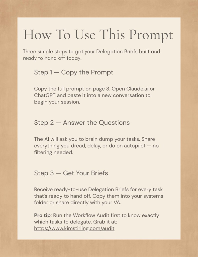 Bundel met AI-bedrijfsprompts: SOP-builder, delegatiedecoder, onboarding-architect (digitale download) afbeelding 7
