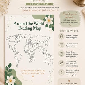 Around the World Reading Map | Reading Challenge Printable | Book Tracker PDF