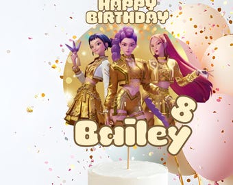 Adorno editable para pastel de Kpop Demon Hunters, cumpleaños de Huntrix (digital)