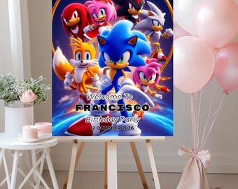 Sonic Birthday Welcome Sign, Blue Hedgehog Party Decor, Kids Gaming (Digital Download)