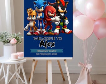 Sonic Birthday Welcome Sign, Blue Hedgehog Party Decor, Gaming Kids Party (Digital Download)