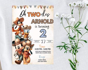 Mickey Mouse Cowboy Birthday Invitation, Editable Western Theme Party Invite (Digital Download)