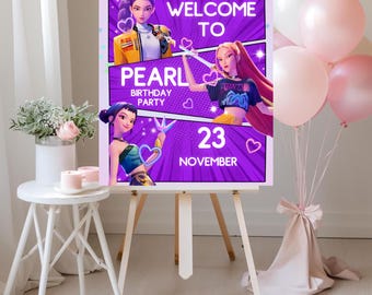 Kpop Demon Hunters Birthday Welcome Sign, Editable Party Decor (Instant Download)