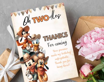 Mickey Mouse Birthday Thank You Card, Cartoon Party Editable Canva Template (Digital Download)