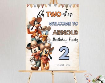 Mickey Mouse Birthday Welcome Sign, Cowboy Theme Party Decor (Digital Download)