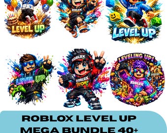 ゲームレベルアップPNGバンドル、ゲーマーキャラクターグラフィック、Tシャツ昇華デザイン（デジタルダウンロード）