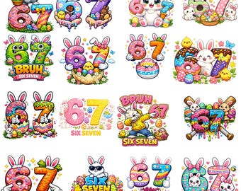 Osterhase Clipart, lustiges Six Seven PNG, Kinder Ostern Design (Instant Download)