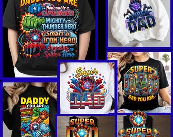 スーパーヒーローパパPNGバンドル、父の日、パパライフTシャツデザイン（デジタルダウンロード）