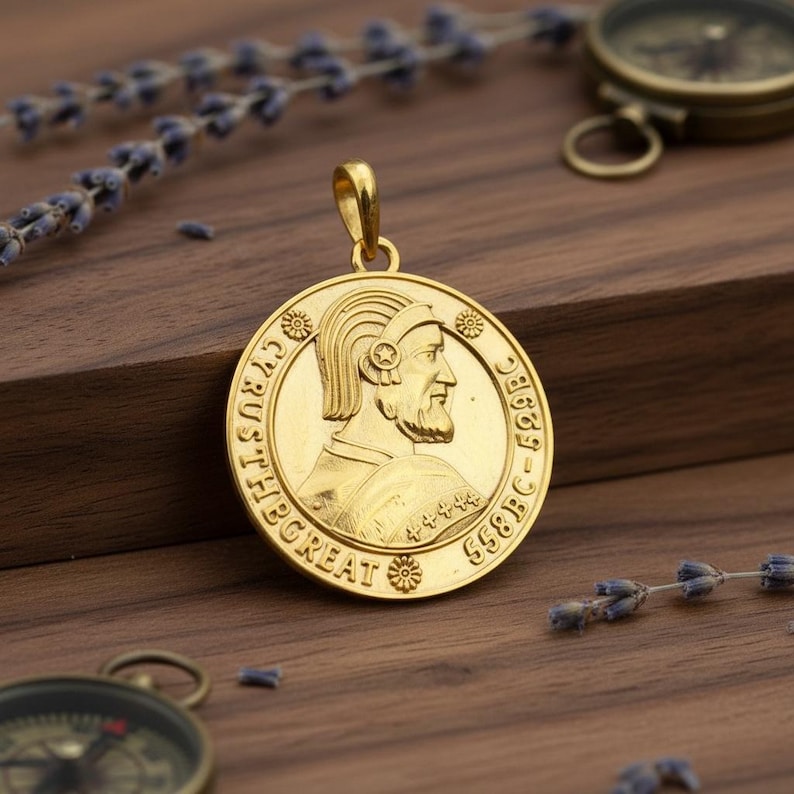 22k gold plated king of king cyrus the great kourosh persian king ,prince persia favahar 925 silver pendant