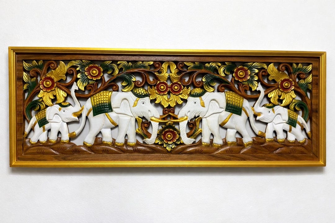 Hand Carved Teak Wood Elephant Wall Art – Thai Wooden Wall Panel - Etsy