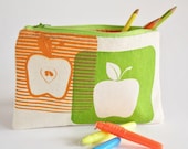 PENCIL POUCH back to school zipper pouch with apples hand printed