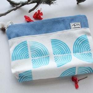 Small pouch handprinted Blue or Red Zipper pouch block printed Makeup pouch Turquoise