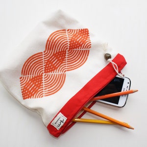 Small pouch handprinted Blue or Red Zipper pouch block printed Makeup pouch image 4