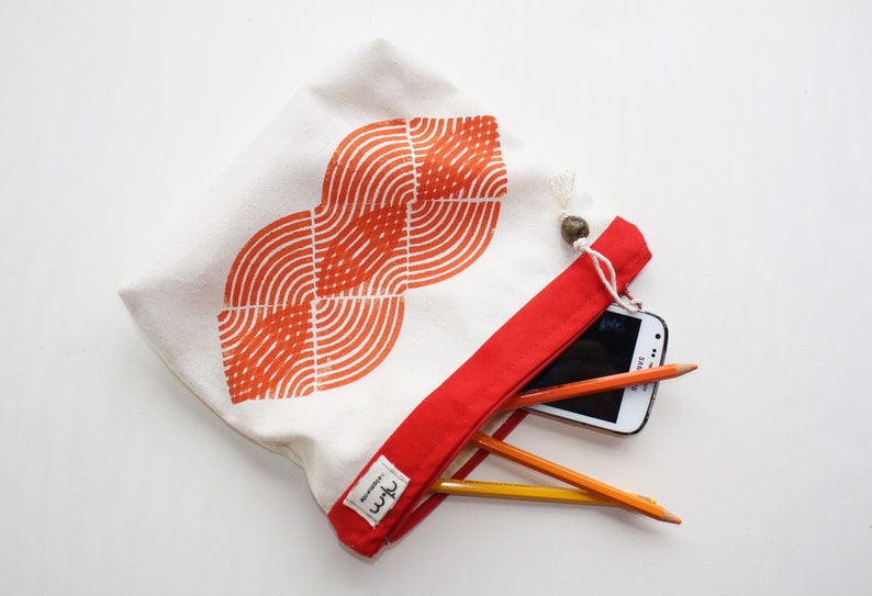 Small pouch handprinted Blue or Red Zipper pouch block printed Makeup pouch image 4