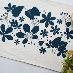 Cotton placemats Spring screen print blue or red-Set x 2-Modern rustic style placemats handprinted flowers and leaves onto unbleached cotton image 4