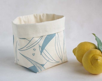 2 Fabric organizer baskets hand screen printed with eucalyptus leaves - Cotton storage buckets - fabric planter - soft bin for storage