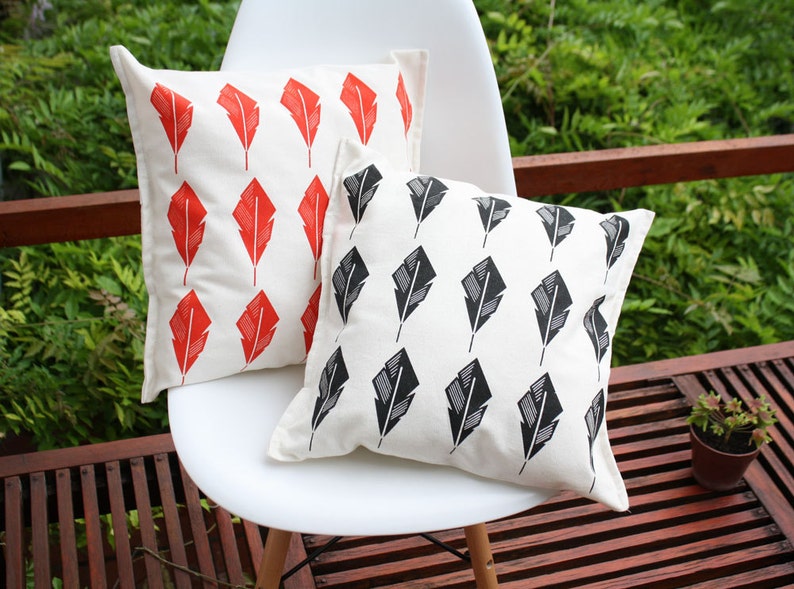Modern Throw Pillow Covers Hand Printed on Ecru Cotton With Etsy