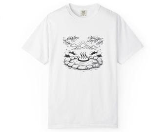 Hot Spring Landscape T-shirt | Onsen Stones Steam Illustration