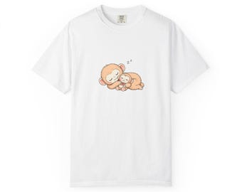 Sleepy Monkey Hugging Stuffed Animal T-Shirt | Garment-Dyed Cotton Nursery Tee