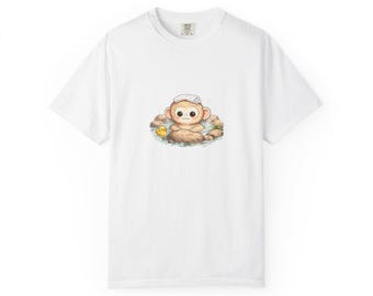 Baby Monkey Hot Spring T-Shirt | Whimsical Animal Bath Tee