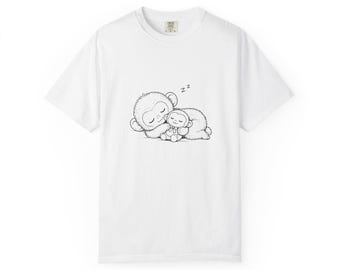 Parent Baby Sloth Illustration T-Shirt | Minimalist Line Art Comfort Colors Tee
