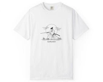 Samurai Illustration T-shirt | Minimal Line Art Swordsman