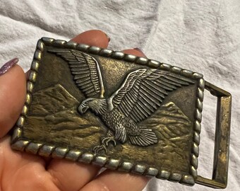 Great Vintage 70s Patriotic Eagle Belt Buckle Brass - Hippie Era