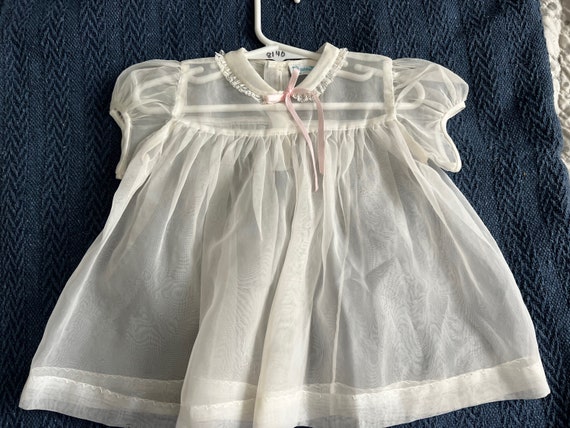 Darling Sheer Vintage White Chiffon Baby Dress 19… - image 3