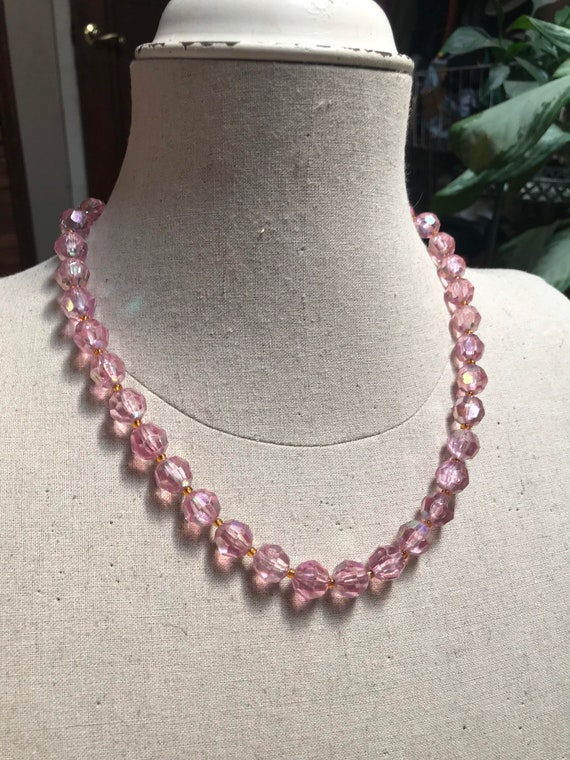 Gorgeous Pink Austrian Beaded Necklace 1960s Auror