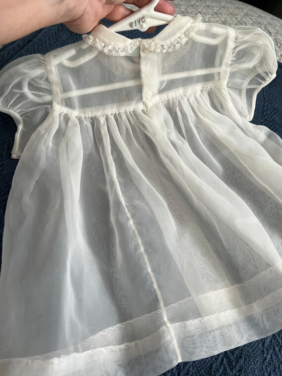 Darling Sheer Vintage White Chiffon Baby Dress 19… - image 6