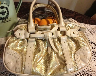 Beautiful Gold and Cream Snakeskin and Leather Adrienne Vittadini Purse Handbag