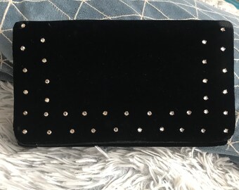 Classic Vintage Black Velvet & Rhinestone Evening Clutch