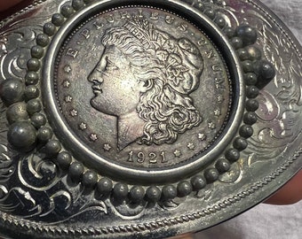 Beautiful Silver US Peace Dollar Belt Buckle 1921 Coin Belt Buckle