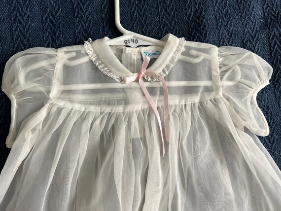Darling Sheer Vintage White Chiffon Baby Dress 19… - image 4