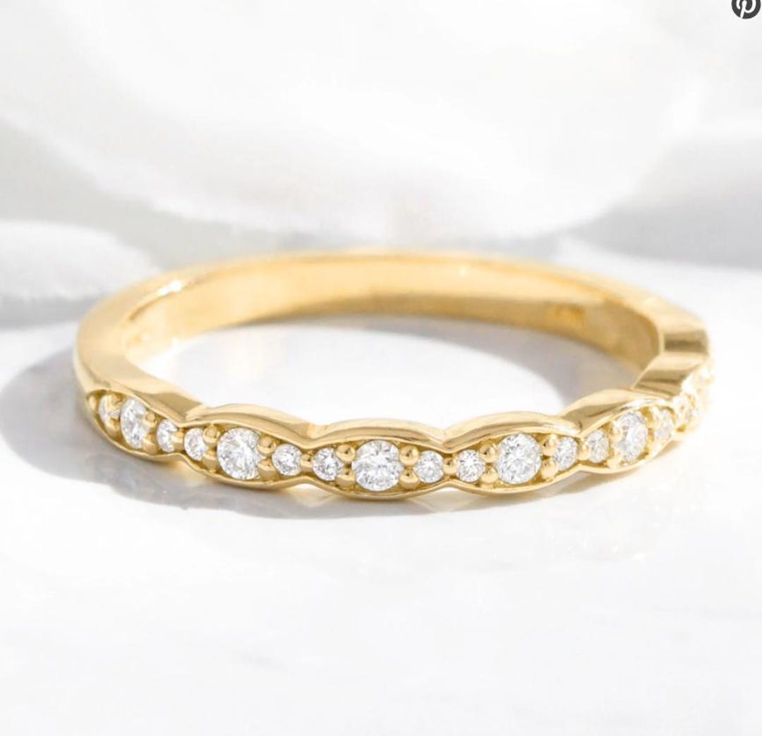 14k Gold Diamond Half Eternity Band Ring Wedding Band Ring Handmade ...