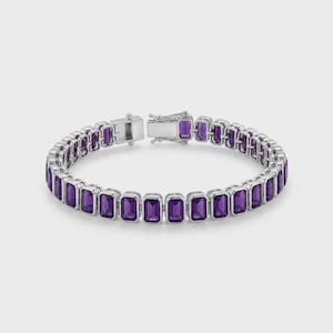 Amethyst Emerald Cut Bezel set tennis bracelet Dainty Silver bracelet 6x4mm Emerald Cut tennis bracelet Gifts for her Unisex Silver bracelet