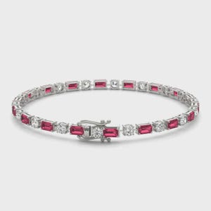 14k Gold Ruby & Lab Grown Diamond Alternating Bracelet, Ruby Silver Tennis Bracelet, Ruby Tennis Bracelet,  Bracelet, July Birthstone Gift